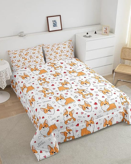 Feelyou Kids Kawaii Corgi Comforter Set Toddler Cute Dog All Season Down Comforter Boys Girls Cartoon Puppy Dog Bedding Set Lovely Animal Quilt Set Room Decor 2Pcs with 1 Pillow Case Twin Size - LeafyLoom