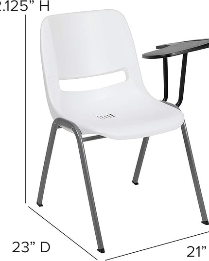 Flash Furniture HERCULES 5 Pack White Ergonomic Shell Chair with Left Handed Flip-Up Tablet Arm - LeafyLoom