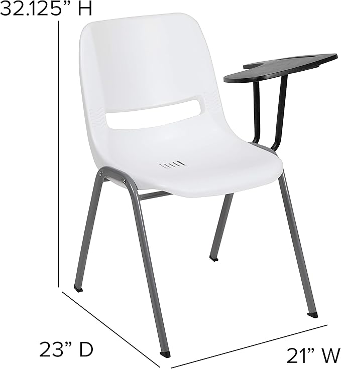 Flash Furniture HERCULES 5 Pack White Ergonomic Shell Chair with Left Handed Flip-Up Tablet Arm - LeafyLoom