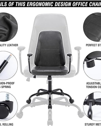 Executive Office Chair, Home Office Desk Chair, Mid Back PU Leather Desk Chair, 360° Swivel Computer Chair, Height Adjustable Tilt Vanity Task Chair for Office, Reading Meeting Room - LeafyLoom