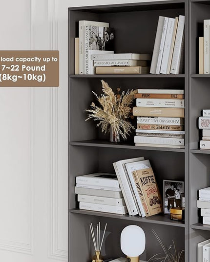 FOTOSOK 6-Tier Open Bookcase and Bookshelf, Freestanding Display Storage Shelves Tall Bookcase for Bedroom, Living Room and Office, Dark Gray - LeafyLoom