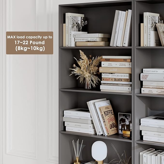 FOTOSOK 6-Tier Open Bookcase and Bookshelf, Freestanding Display Storage Shelves Tall Bookcase for Bedroom, Living Room and Office, Dark Gray - LeafyLoom