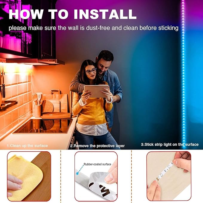 phopollo Led Lights 40ft for Bedroom RGB Color Changing Led Lights Kit with Power Supply and Remote Phopollo