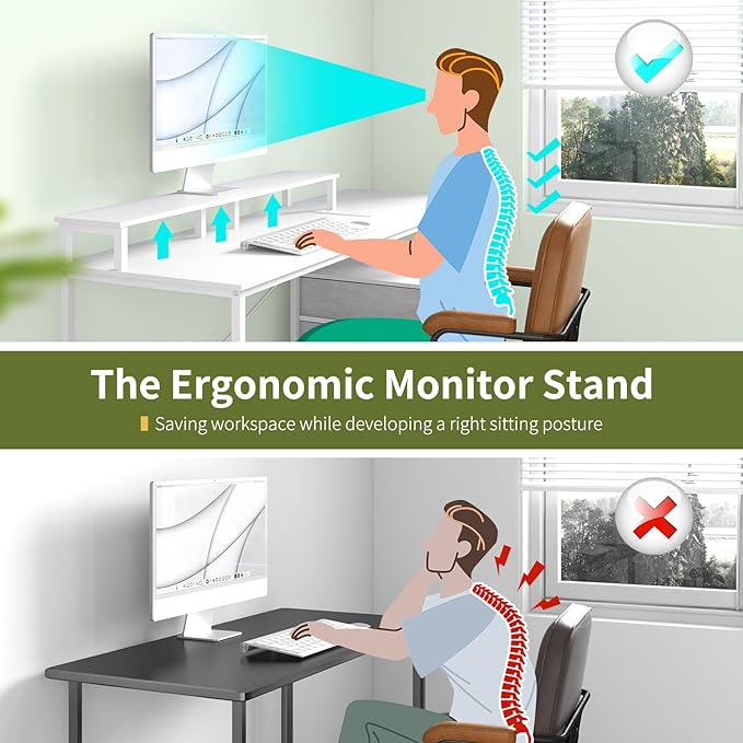 Yoobure Computer Desk, Office Desk with LED Lights & Power Outlets, Gaming Desk with Fabric File Cabinet, 55.1" Home Office Desks, Writing Desk with Drawers, Computer Table with Long Monitor Stand - LeafyLoom