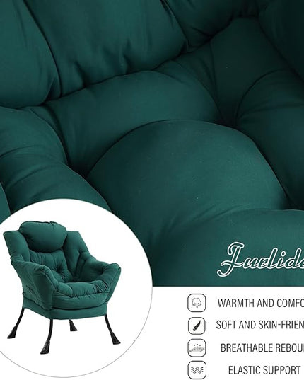 Lazy Chair with Ottoman, Modern Chair with Folding Footrest, Lounge Accent Chair, Comfortable Reading Chair (Peach Dark Green) - LeafyLoom