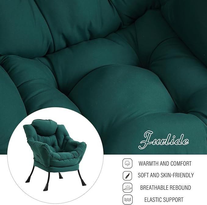 Lazy Chair with Ottoman, Modern Chair with Folding Footrest, Lounge Accent Chair, Comfortable Reading Chair (Peach Dark Green) - LeafyLoom