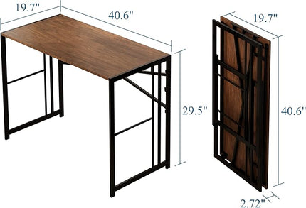 EMODA Folding Computer Desk 40 inch, No Assembly Needed Home Office Table Study Writing Gaming Desk, Mahogany - LeafyLoom