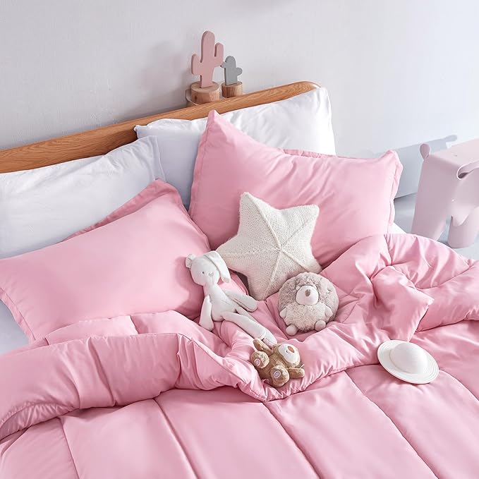 SLEEP ZONE Kids Pink Bedding Comforter Set Full/Queen Size - Super Soft & Cute Printed 3-Piece Comforter Set All Seasons for Girls, Fade Resistant, Machine Washable, Ballet Pink - LeafyLoom
