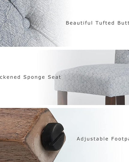 COLAMY Button Tufted Dining Chairs Set of 4, Parsons Upholstered Fabric Dining Room Chairs Kitchen Chairs with Wood Legs and Padded Seat, Blue Bubble - LeafyLoom