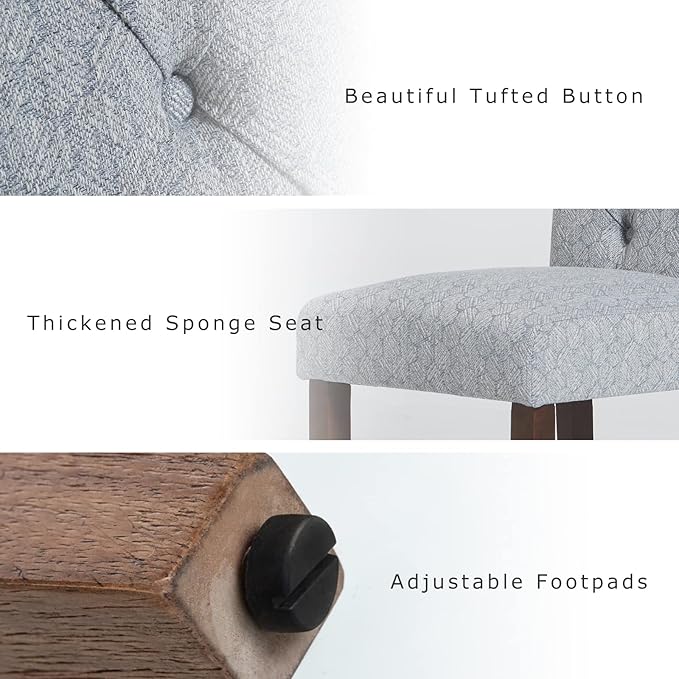 COLAMY Button Tufted Dining Chairs Set of 6, Parsons Upholstered Fabric Dining Room Chairs Kitchen Chairs with Wood Legs and Padded Seat, Blue Bubble - LeafyLoom