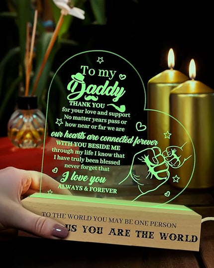 Daddy Birthday Gifts Night Light, to My Daddy Lamp, Fathers Day Birthday Christmas Gifts for Dad Grandpa Grandfather, Lamp with Wooden Base for Men Dad Daddy Grandpa, Gifts Bedroom Décor - LeafyLoom