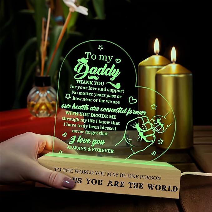 Daddy Birthday Gifts Night Light, to My Daddy Lamp, Fathers Day Birthday Christmas Gifts for Dad Grandpa Grandfather, Lamp with Wooden Base for Men Dad Daddy Grandpa, Gifts Bedroom Décor - LeafyLoom