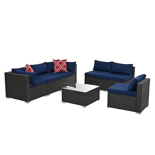 7 Piece Patio, Outdoor Furniture Sectional Sofa Rattan Wicker Conversation Set with Coffee Table and Water-resistant Cushion for Backyard Porch Balcony, B-Dark Gray d - LeafyLoom