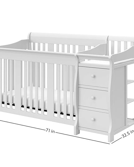 Storkcraft Portofino 5-in-1 Convertible Crib and Changer (White) – Changing-Table Combo with Drawer, Converts to Toddler Bed, Daybed Full-Size Storage Drawer - LeafyLoom