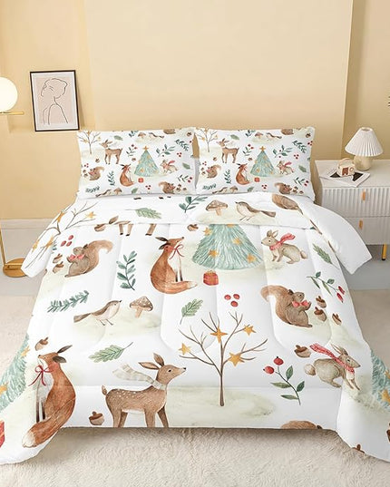 Wild Animal Comforter Queen Size,Rabbit Deer Comforter Set for Kids Teens Girls Boys,3Pcs Bedding Set Printed Comforter with 2 Pillowcases,Down Alternative,Soft and Lightweight，Queen Size - LeafyLoom