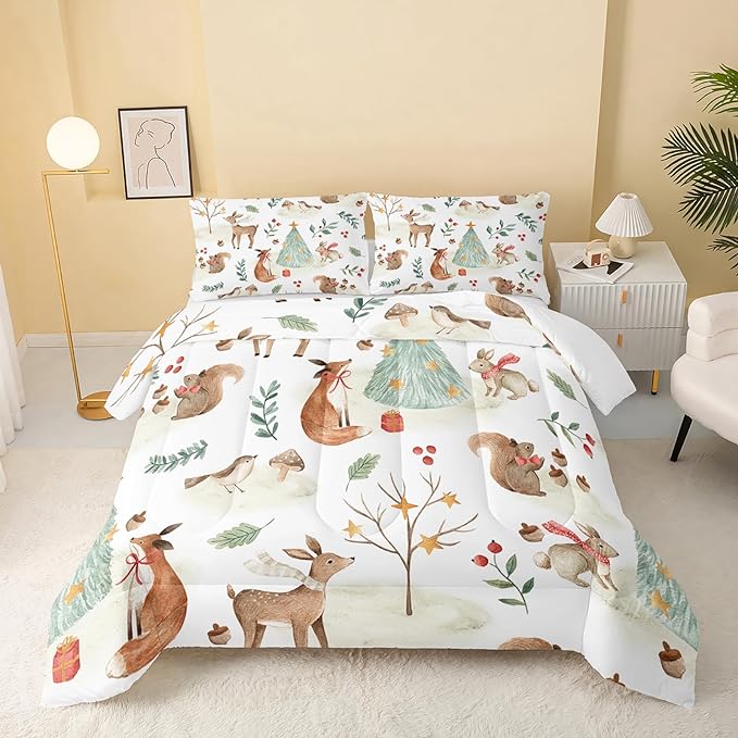 Wild Animal Comforter Queen Size,Rabbit Deer Comforter Set for Kids Teens Girls Boys,3Pcs Bedding Set Printed Comforter with 2 Pillowcases,Down Alternative,Soft and Lightweight，Queen Size - LeafyLoom