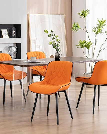 YOUNUOKE Dining Chairs Set of 2 Mid Century Modern Kitchen Chair Comfortable Upholstered Faux Leather Dinner Chairs for Kitchen Dining Room, Orange - LeafyLoom