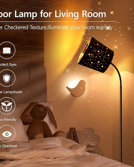 LED Floor Lamp, Standing Lamp for Living Room with Linen Lamp Shade,Adjustable Gooseneck Modern Reading Light,Floor Lamps for Bedroom,Office,Farmhouse,6W LED Bulb Included - LeafyLoom