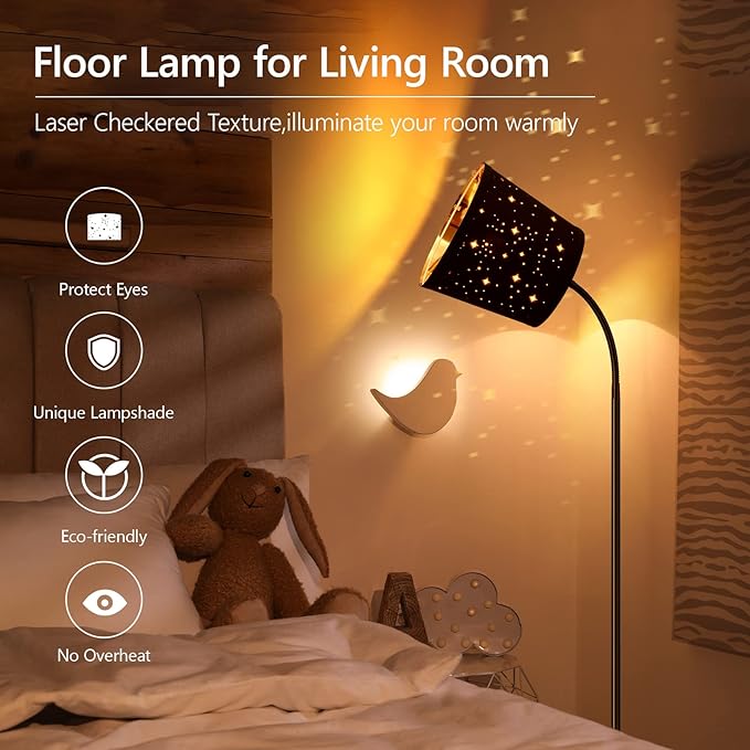 LED Floor Lamp, Standing Lamp for Living Room with Linen Lamp Shade,Adjustable Gooseneck Modern Reading Light,Floor Lamps for Bedroom,Office,Farmhouse,6W LED Bulb Included - LeafyLoom
