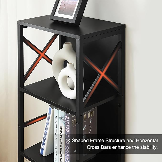 Bookcase, Industrial Small Bookshelf,4-Tier Narrow Bookcase Storage Organizer, Small Book Shelf for Small Spaces, Living Room, Bedroom and Home Office, Black - LeafyLoom