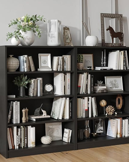 Farini 4 Shelf boockase Display Bookcase Freestanding Wooden Bookshelves for Home Office Living Room,48 Inch Height,Black - LeafyLoom