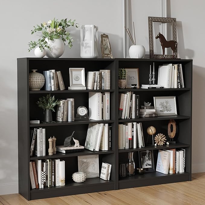 Farini 4 Shelf boockase Display Bookcase Freestanding Wooden Bookshelves for Home Office Living Room,48 Inch Height,Black - LeafyLoom