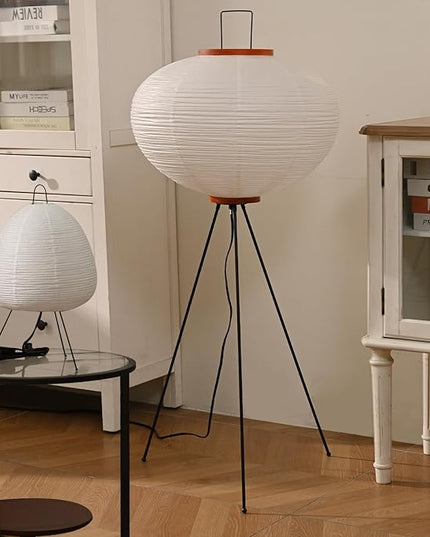 Huga Collective Serenity Glow Akari Paper Lamp | Rice Paper Noguchi Inspired Paper Lantern Floor Lamp for Wabi Sabi Decor | Japanese Rice Paper Floor Lamp - LeafyLoom