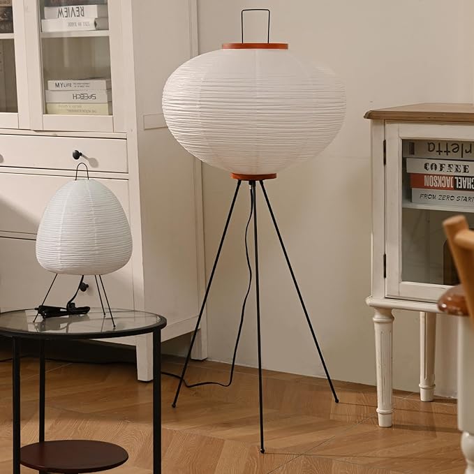 Huga Collective Serenity Glow Akari Paper Lamp | Rice Paper Noguchi Inspired Paper Lantern Floor Lamp for Wabi Sabi Decor | Japanese Rice Paper Floor Lamp - LeafyLoom