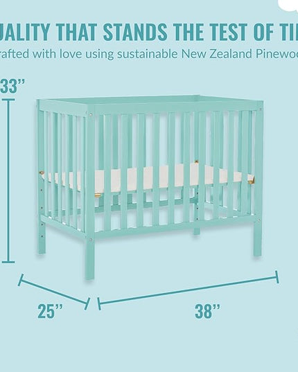 Edgewood 4-In-1 Convertible Mini Crib In Mint, JPMA Certified, Non-Toxic Finish, New Zealand Pinewood, With 3 Mattress Height Settings, Included 1" Mattress Pad - LeafyLoom
