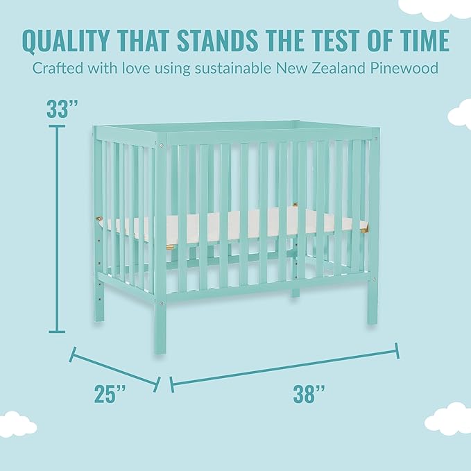 Edgewood 4-In-1 Convertible Mini Crib In Mint, JPMA Certified, Non-Toxic Finish, New Zealand Pinewood, With 3 Mattress Height Settings, Included 1" Mattress Pad - LeafyLoom