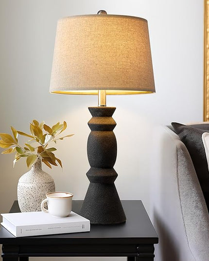 Oneach 25.75'' Farmhouse Black Ceramic Table Lamp Set of 2 for Living Room Rustic Table lamp Bedroom Nightstand Lamp End Table Lamps - LeafyLoom