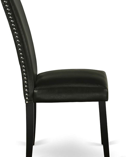 East West Furniture SHEN3-BLK-69 3 Piece Kitchen Table Set Contains a Round Dining Table with Pedestal and 2 Black Faux Leather Parson Dining Room Chairs, 42x42 Inch, Black - LeafyLoom