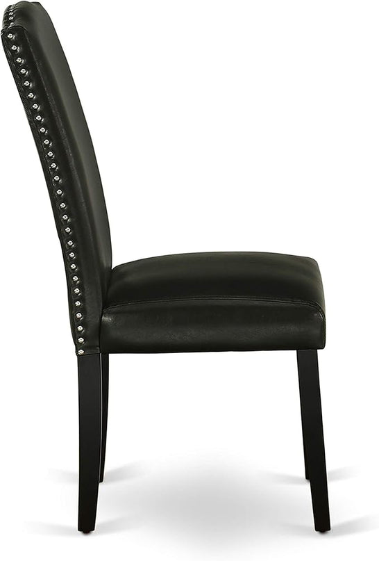 East West Furniture SHEN3-BLK-69 3 Piece Kitchen Table Set Contains a Round Dining Table with Pedestal and 2 Black Faux Leather Parson Dining Room Chairs, 42x42 Inch, Black - LeafyLoom