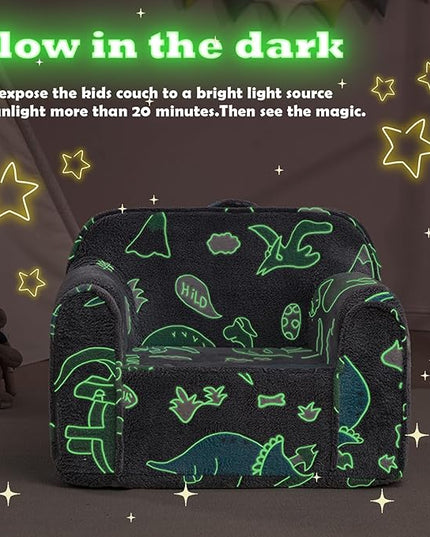 Comfy Toddler Chair Kids Chair,Toddler Foam Chair,Kids Armchair Toddler Couch Baby Kids Sofa Reading Chair with Glow in The Dark(Glow Dino) - LeafyLoom