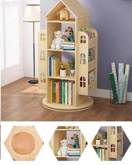 Heehee Rotating Bookshelf 360 Display Floor Standing Bookcase Storage Rack for Kids Children's bookshelf, Book Display Stand, Wood Book Shelf Organizer for Kids, Storage Book Display Case Bookrack - LeafyLoom