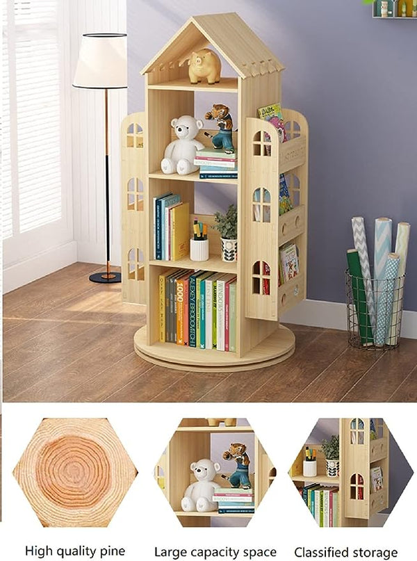 Heehee Rotating Bookshelf 360 Display Floor Standing Bookcase Storage Rack for Kids Children's bookshelf, Book Display Stand, Wood Book Shelf Organizer for Kids, Storage Book Display Case Bookrack - LeafyLoom