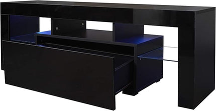 TV Stand Base, Entertainment Center Cabinet with LED Light Media Console for Living Room, Bedroom, 51 Inch, Black - LeafyLoom
