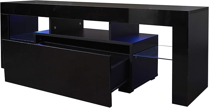 TV Stand Base, Entertainment Center Cabinet with LED Light Media Console for Living Room, Bedroom, 51 Inch, Black - LeafyLoom