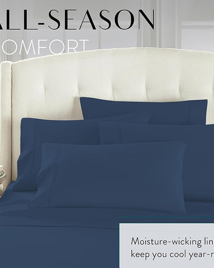 Danjor Linens Queen Sheet Set - 6 Piece Set Including 4 Pillowcases - Deep Pockets - Breathable, Soft Bed Sheets - Wrinkle Free - Machine Washable - Navy Sheets for Queen Size Bed - 6 pc - LeafyLoom