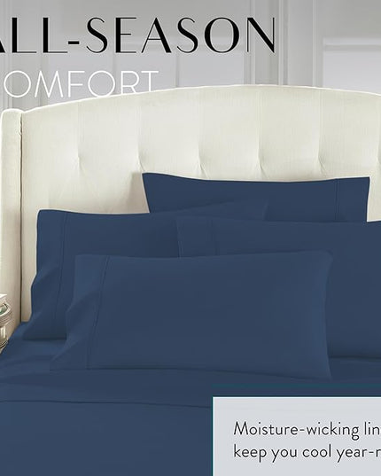 Danjor Linens Full Size Sheets Set - 6 Piece Set Including 4 Pillowcases- Deep Pockets - Breathable, Soft Bed Sheets - Wrinkle Free - Machine Washable - Navy Bed Sheets - 6 pc - LeafyLoom