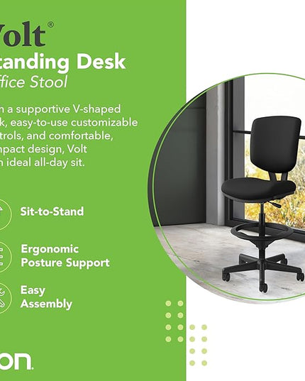 HON Volt Armless Task Seating, Stool, Black Fabric Stool - LeafyLoom