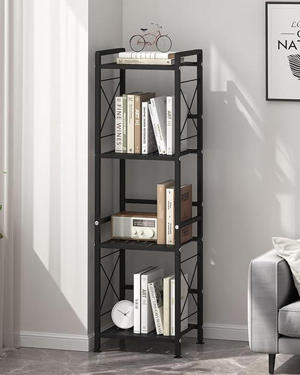 JSB 4 Tier Metal Bookshelf Bathroom Storage Standing Shelf Unit Kitchen Storage Organizer Display Rack Bookcases Shelves for Living Room, Bedroom, Office (Black, 4 Tier) - LeafyLoom
