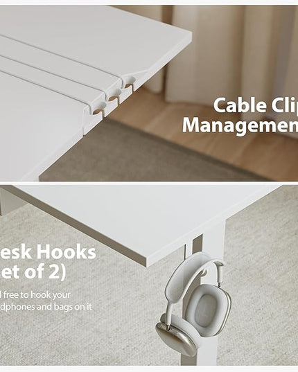 L Shaped Standing Desk Adjustable Height, Electric Corner Standing Desk, 63 x 55 inch Sit Stand Computer Table with Splice Board, White - LeafyLoom
