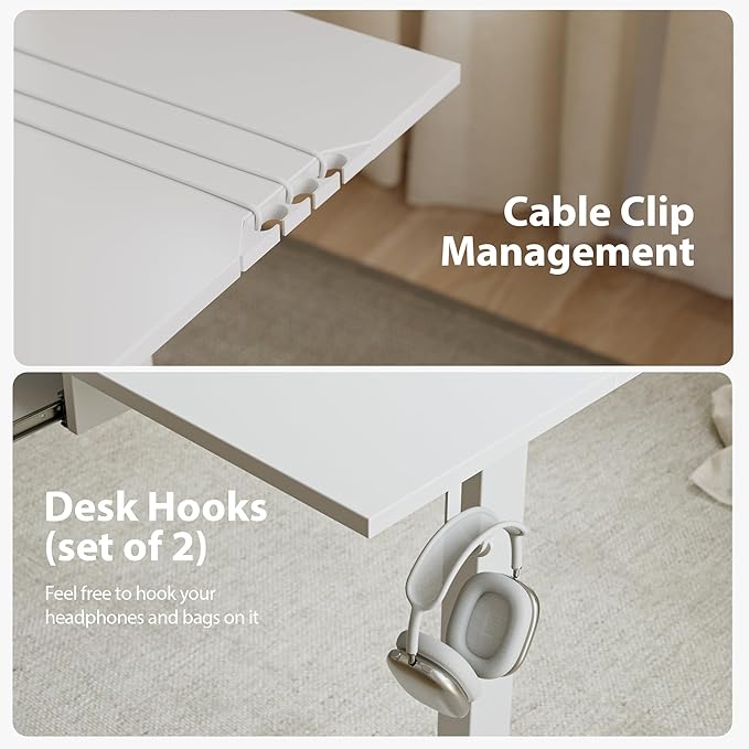 L Shaped Standing Desk Adjustable Height, Electric Corner Standing Desk, 63 x 55 inch Sit Stand Computer Table with Splice Board, White - LeafyLoom