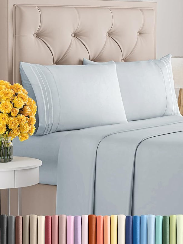Full Size 4 Piece Sheet Set - Comfy Breathable & Cooling Sheets - Hotel Luxury Bed Sheets for Women & Men - Deep Pockets, Easy-Fit, Extra Soft & Wrinkle Free Sheets - Sky Blue Oeko-Tex Bed Sheet Set - LeafyLoom