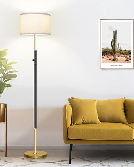 【Upgraded】 Dimmable Floor Lamp for Living Room, 1100 Lumens LED Edison Bulb Included, Simple Standing Lamp with Linen Lamp Shade, Modern Tall Lamp for Living Room Bedroom Office - Black and Gold - LeafyLoom