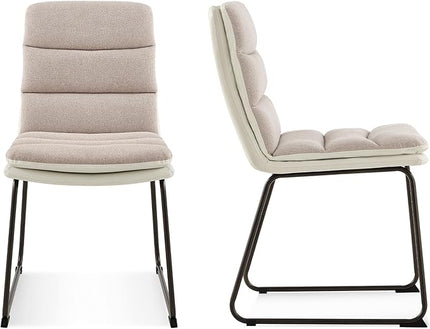COLAMY Dining Chairs Set of 2, Modern Waffle Fabric Dining Chairs, Faux Leather Kitchen Chairs with Back for Dining Living Waiting Room, Light Brown - LeafyLoom