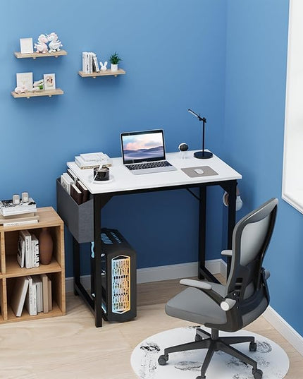 32 Inch Small Office Desk Modern Simple Style Writing Study Work Computer Table for Home Bedroom, White - LeafyLoom
