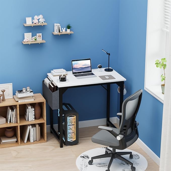 32 Inch Small Office Desk Modern Simple Style Writing Study Work Computer Table for Home Bedroom, White - LeafyLoom