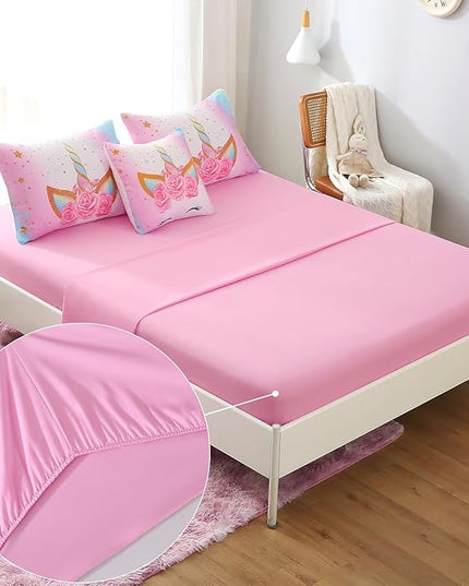 JQinHome Unicorn Twin Bedding Sets for Girls Kids,6 Piece Bed in A Bag 3D Colorful Flower Girl Unicorn Comforter Set with Sheet Set - LeafyLoom